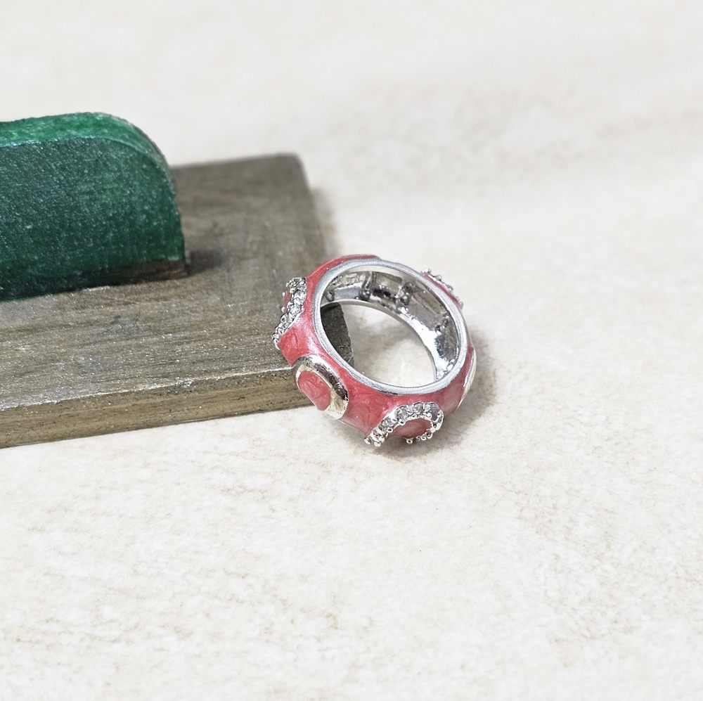Rhodium Plated Silver & Coral Fashion Ring- NWOT - Picture 6 of 6